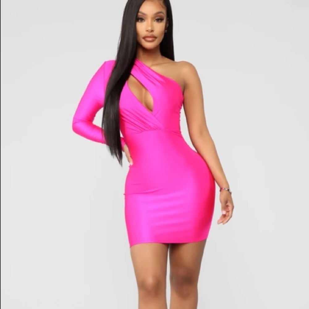 Fashion Nova One Shoulder Pink Dress